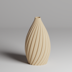 Beige 3d print vase with ribbed texture on a gray background