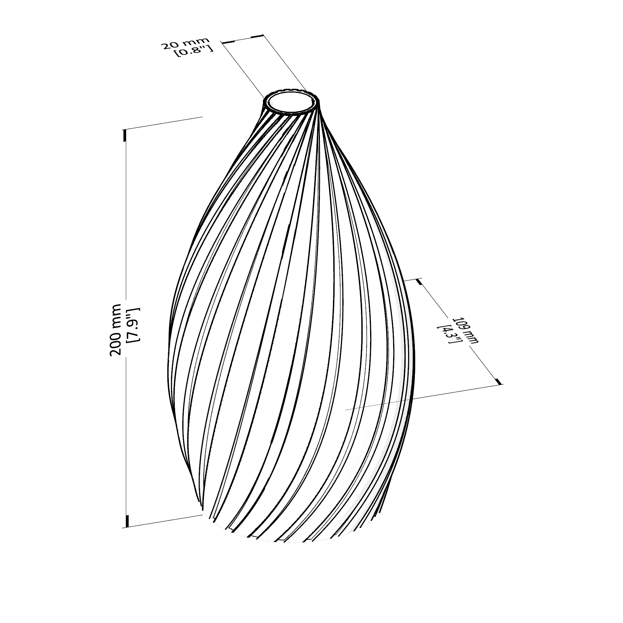 Technical drawing of a hair extension with dimensions labeled