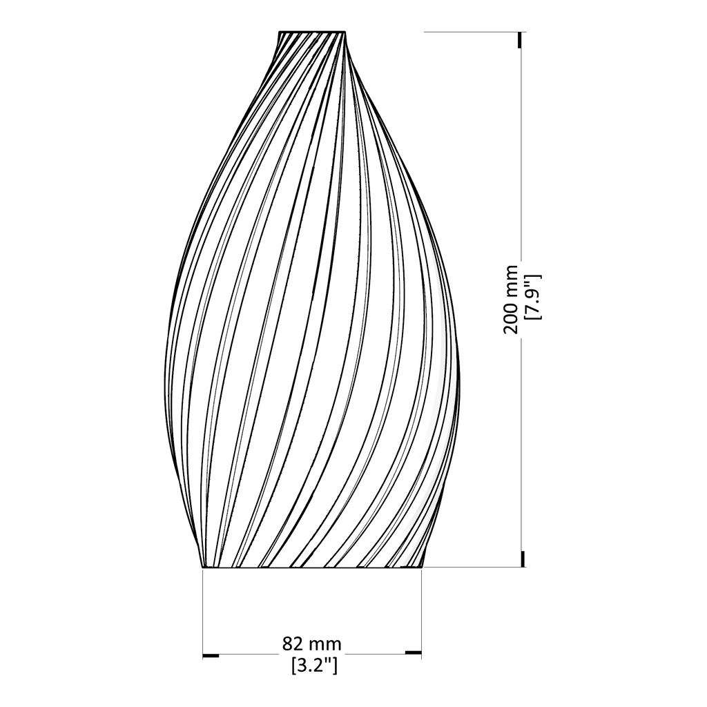 Line drawing of a decorative vase with dimensions labeled