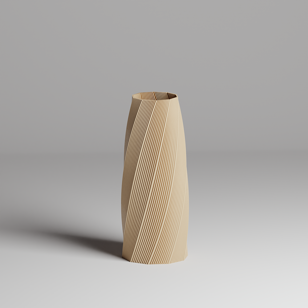 Beige 3d printed vase on a gray background