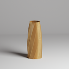 golden color 3d printe vase with a textured design on a gray background