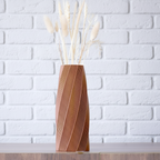 Wooden vase with wavy design on a white background