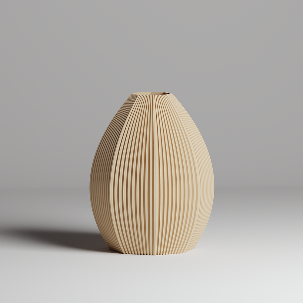 Beige textured vase on a gray background