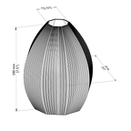 Black and white geometric vase with measurements on a white background