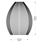 Black and white line drawing of a vase with dimensions