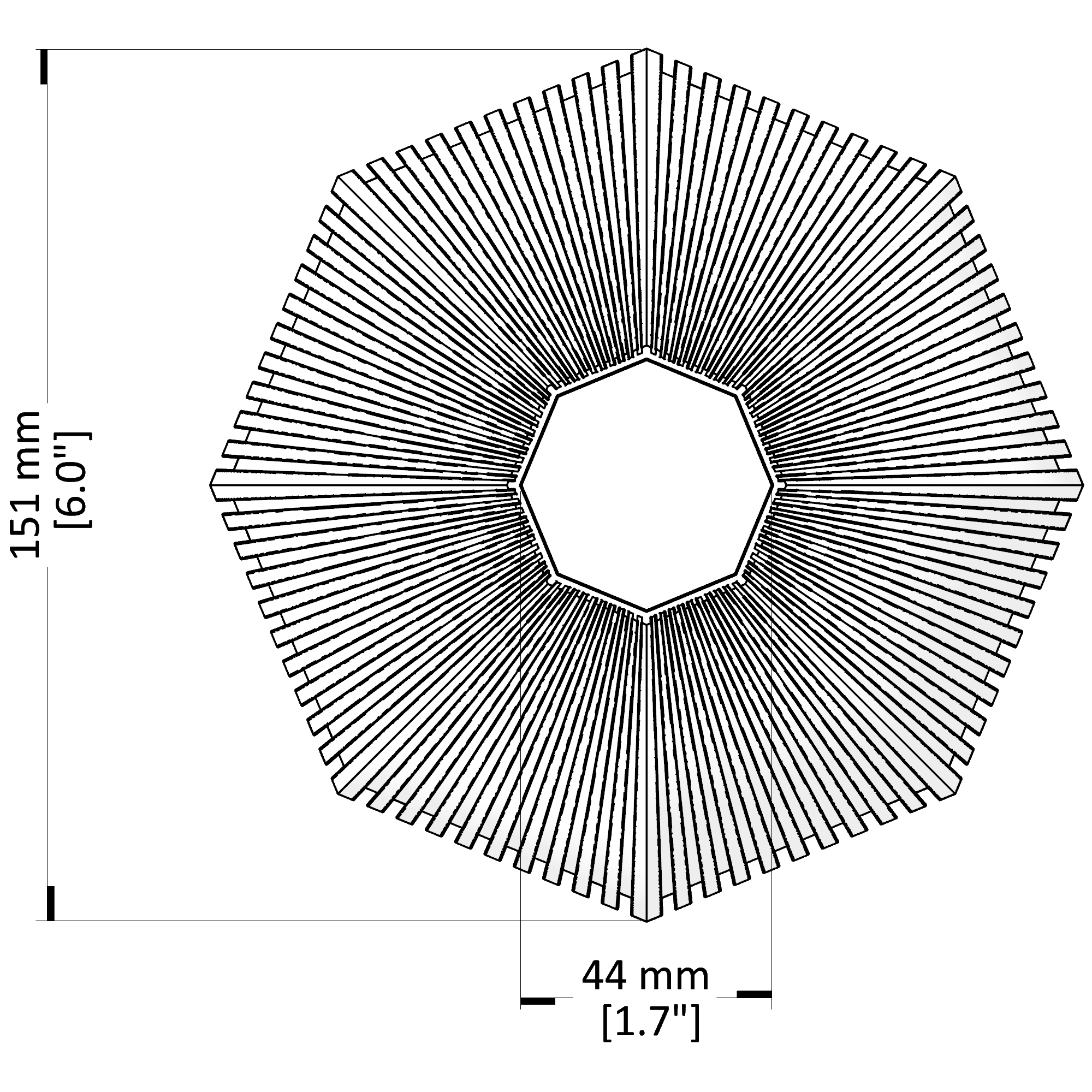 Technical drawing of a geometric shape with measurements
