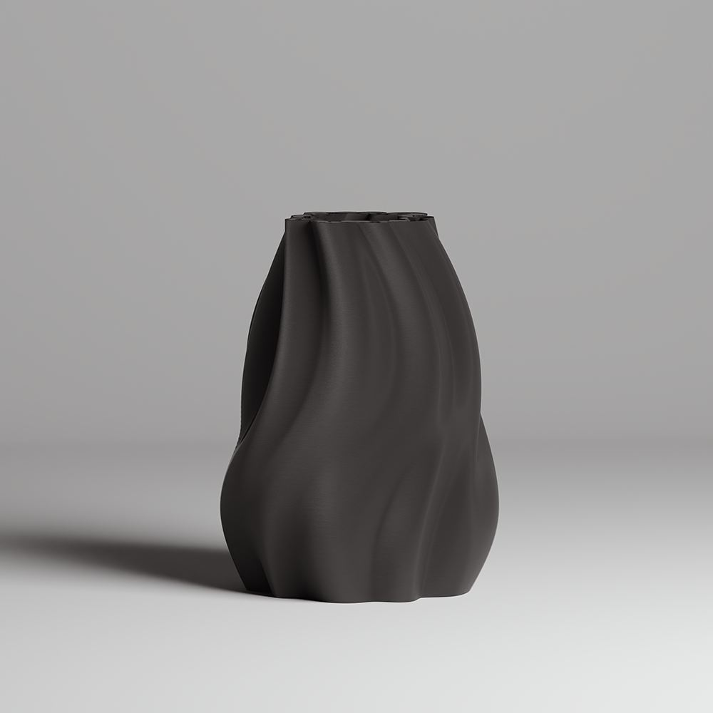 Black vase on a gray background