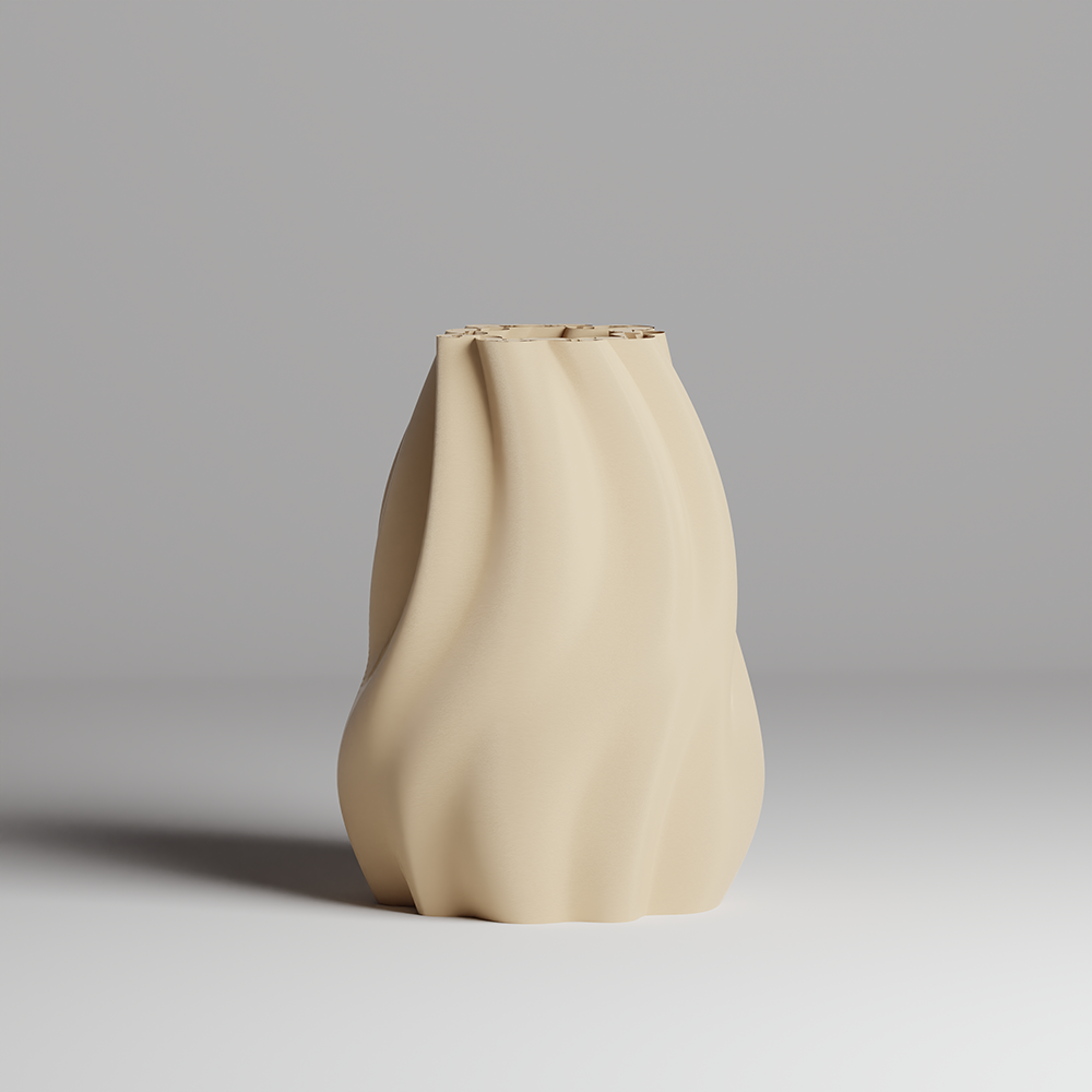 Beige 3d Printed vase on a gray background