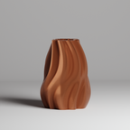 Brown 3d print vase with wavy design on a gray background