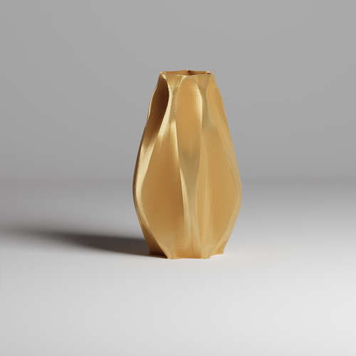 Gold geometric vase on a gray background