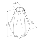 Technical drawing of a clear plastic component with dimensions labeled