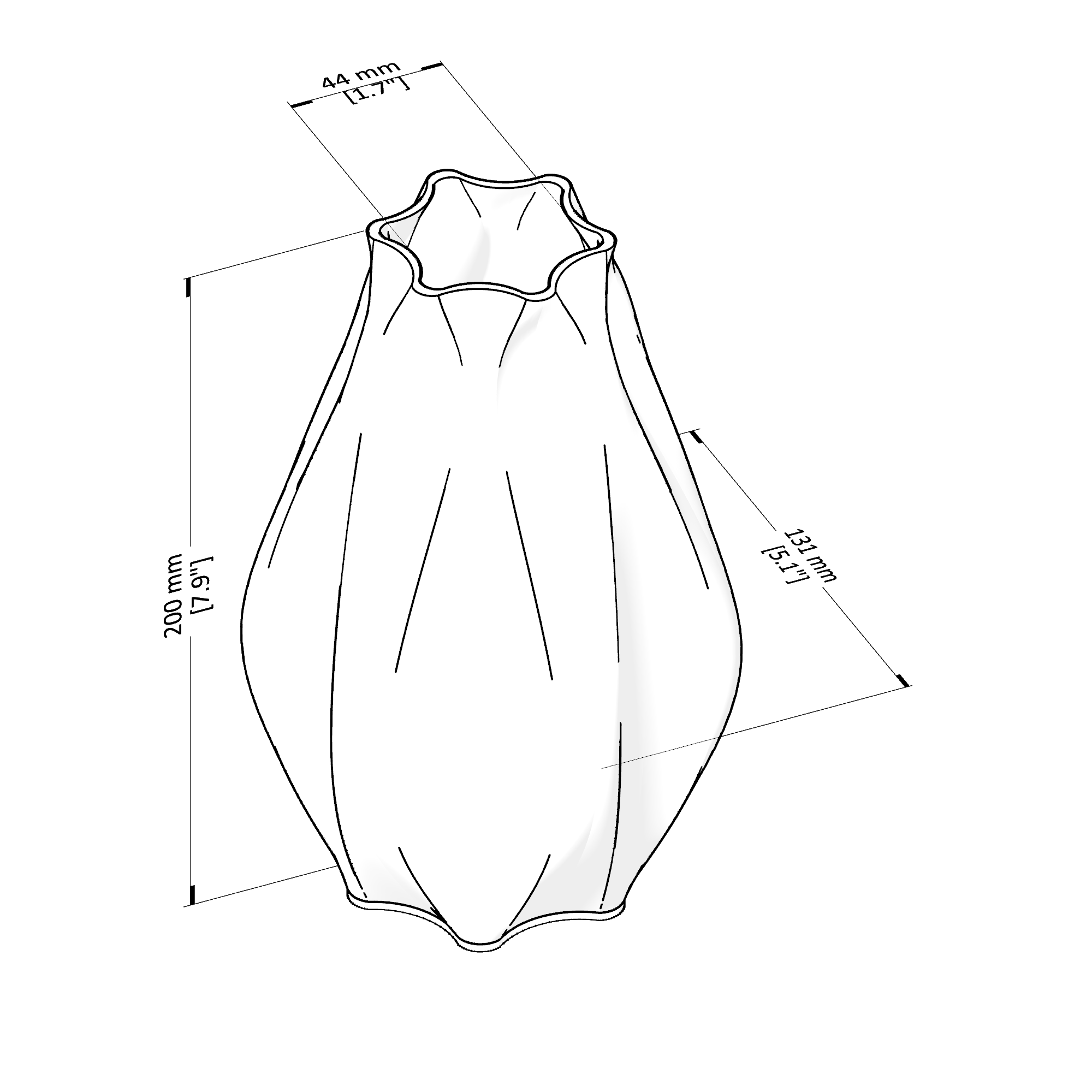 Technical drawing of a clear plastic component with dimensions labeled