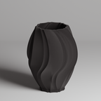 Black wavy vase on a gray background