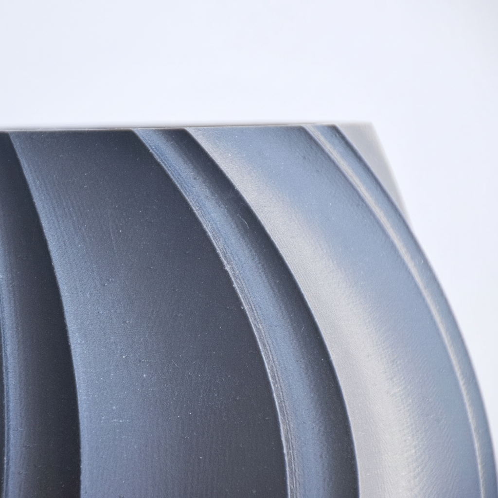 Close-up of a vinyl record with grooves on a white background