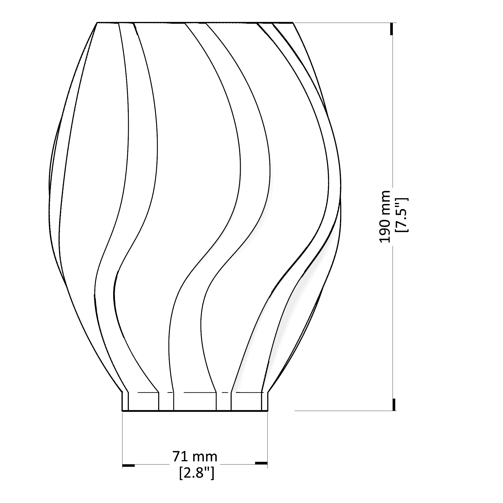 Technical drawing of a cylindrical object with dimensions