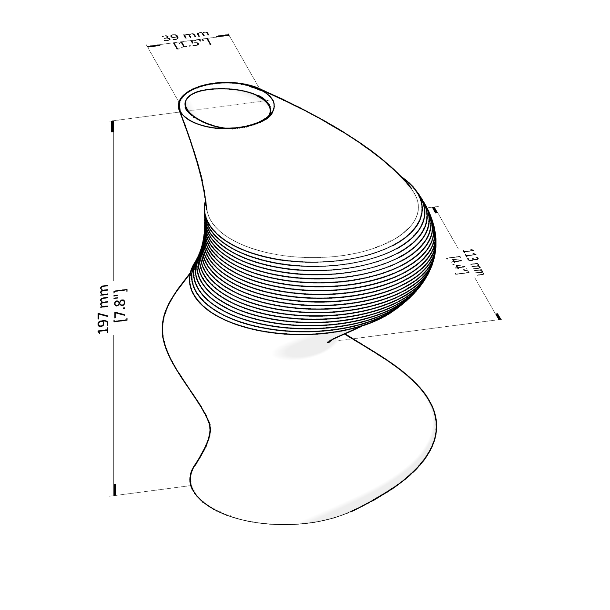 Technical drawing of a cylindrical object with dimensions labeled