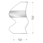 Technical drawing of a curved object with dimensions labeled