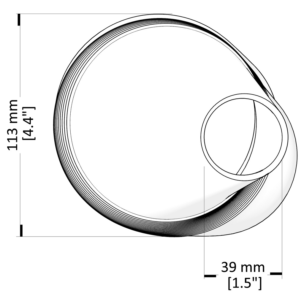 Measurement diagram of a circular object with dimensions labeled