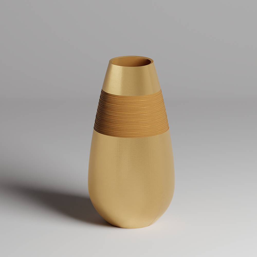 Beige vase with 3d print design on a gray background