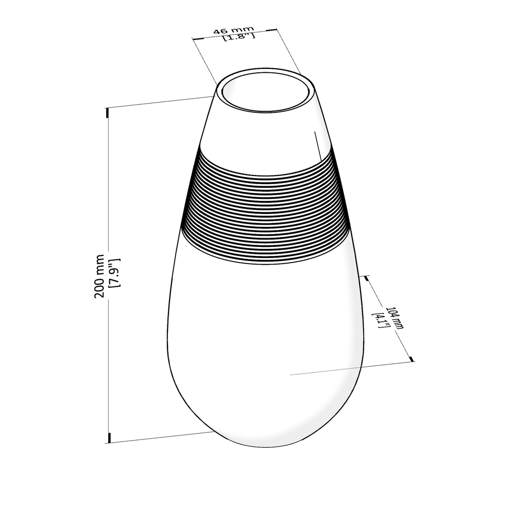 Technical drawing of a cylindrical object with dimensions labeled