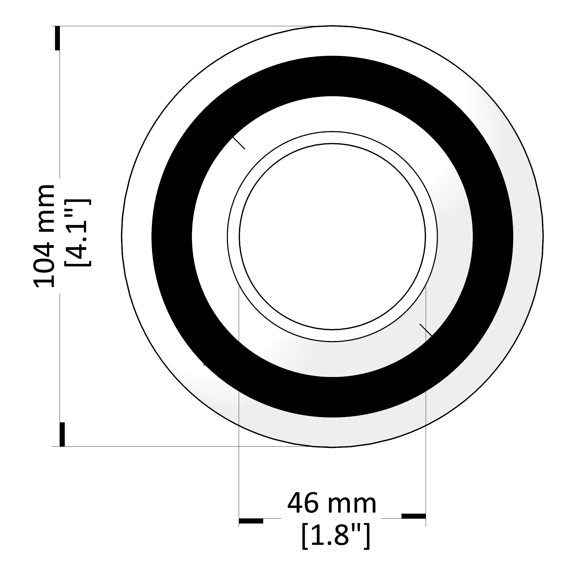 Diagram of a circular object with dimensions labeled