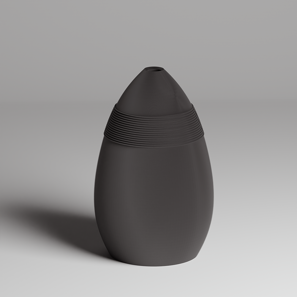 Dark gray vase with textured design on a light gray background