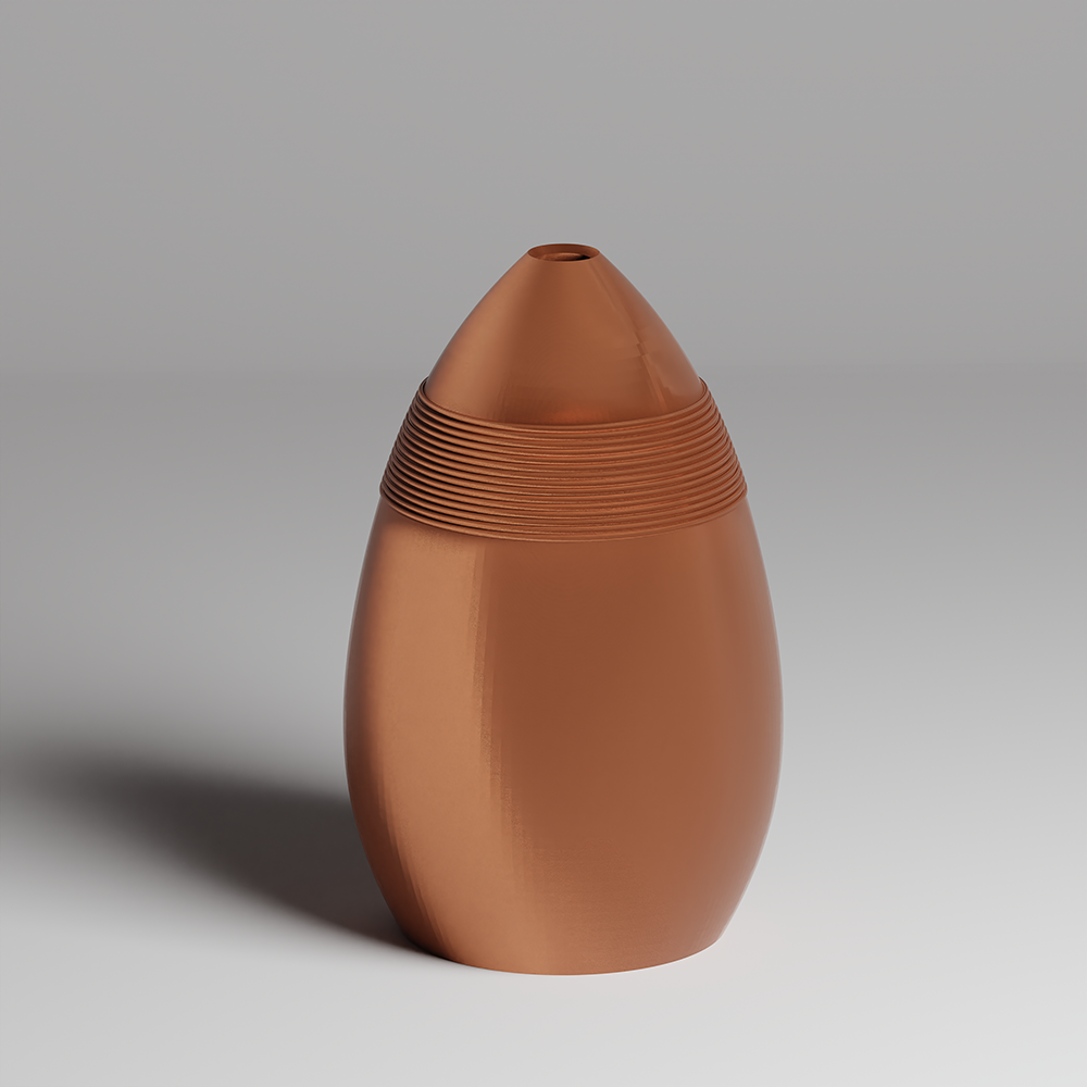 Brown 3d print vase with textured design on a gray background
