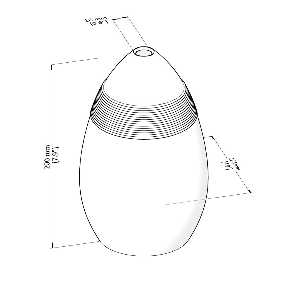 Technical drawing of a cylindrical object with dimensions labeled