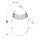 Technical drawing of a cylindrical object with dimensions labeled