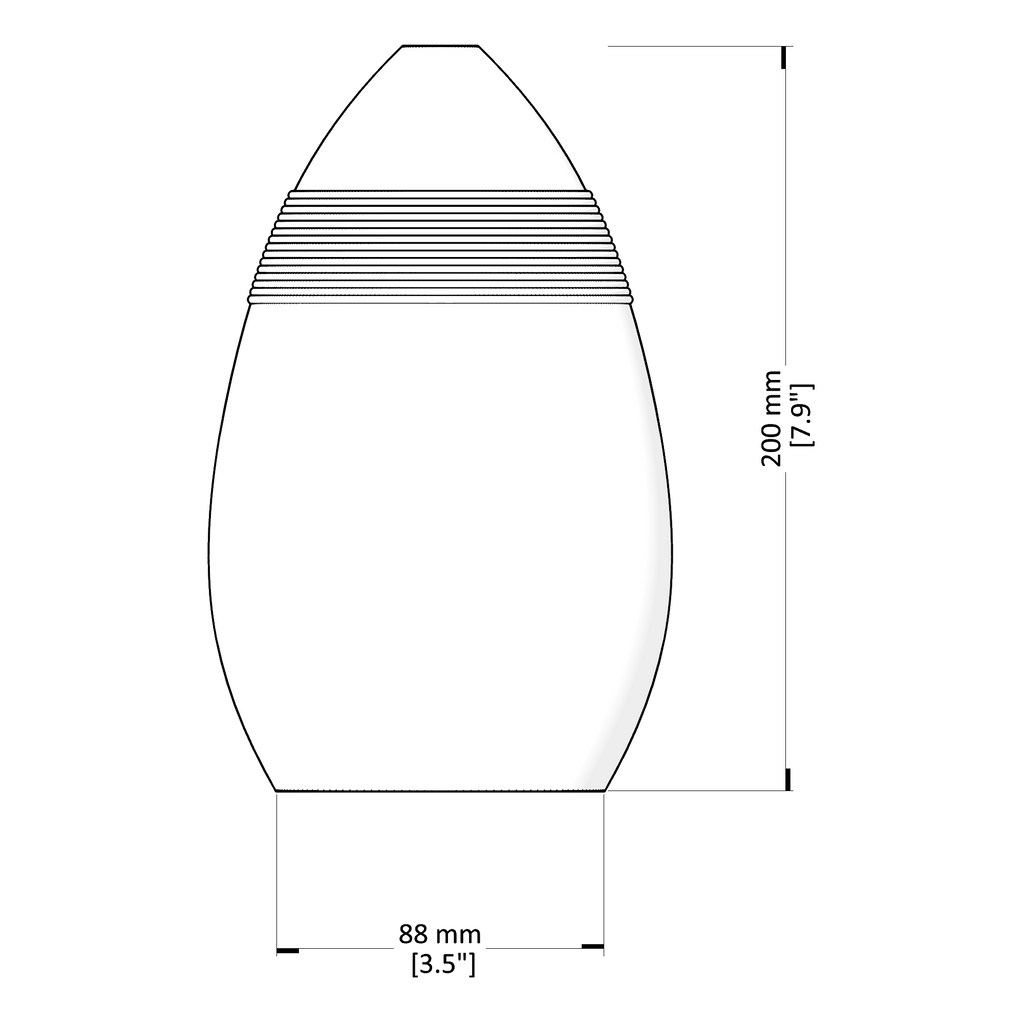 Technical drawing of a cylindrical object with dimensions labeled