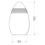 Technical drawing of a cylindrical object with dimensions labeled