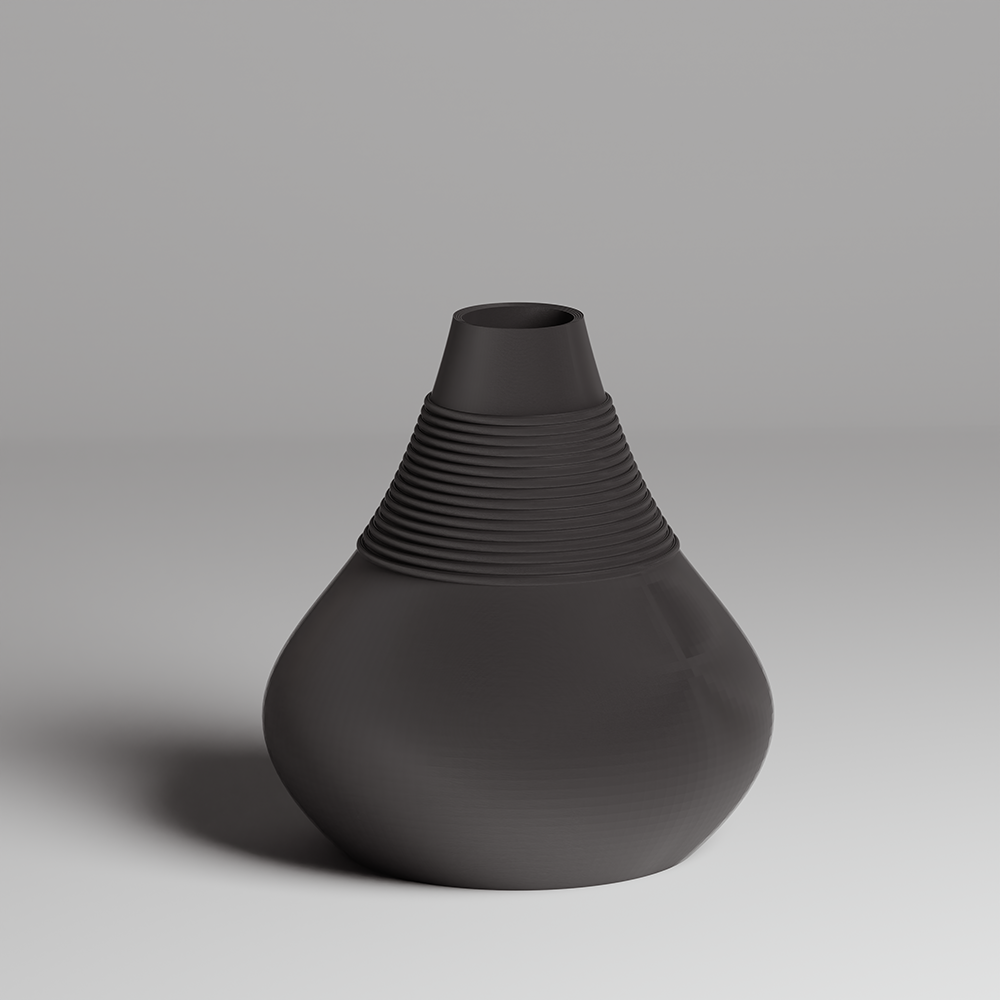 Black textured vase on a gray background