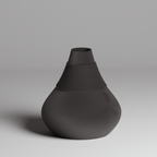 Black textured vase on a gray background