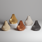 Five vases in different colors on a gray background