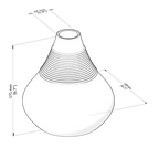 Technical drawing of a conical object with dimensions labeled