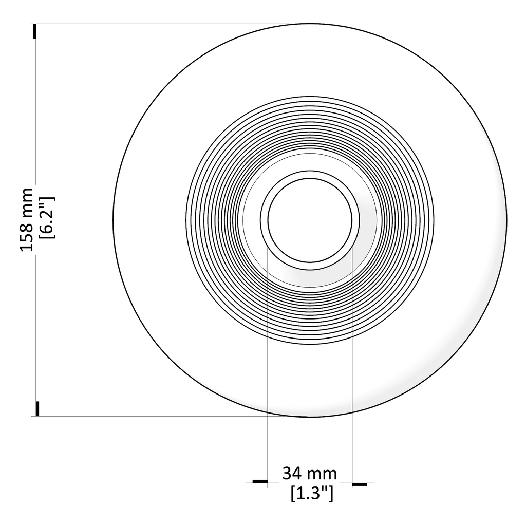 Technical drawing of a circular component with dimensions labeled