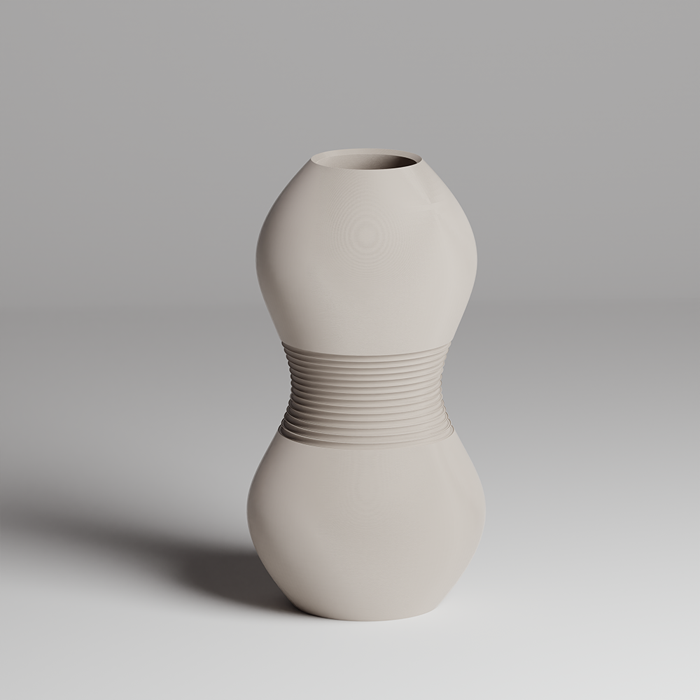 white 3d print vase with textured design on a gray background