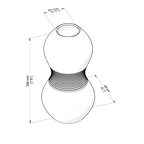 Technical drawing of a spherical object with dimensions labeled