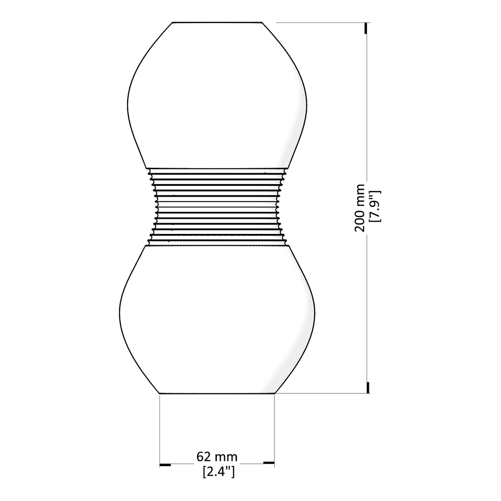 Technical drawing of a light bulb with dimensions labeled