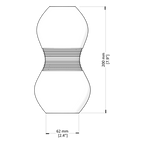 Technical drawing of a light bulb with dimensions labeled