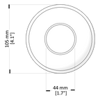 Technical drawing of a circular component with dimensions labeled