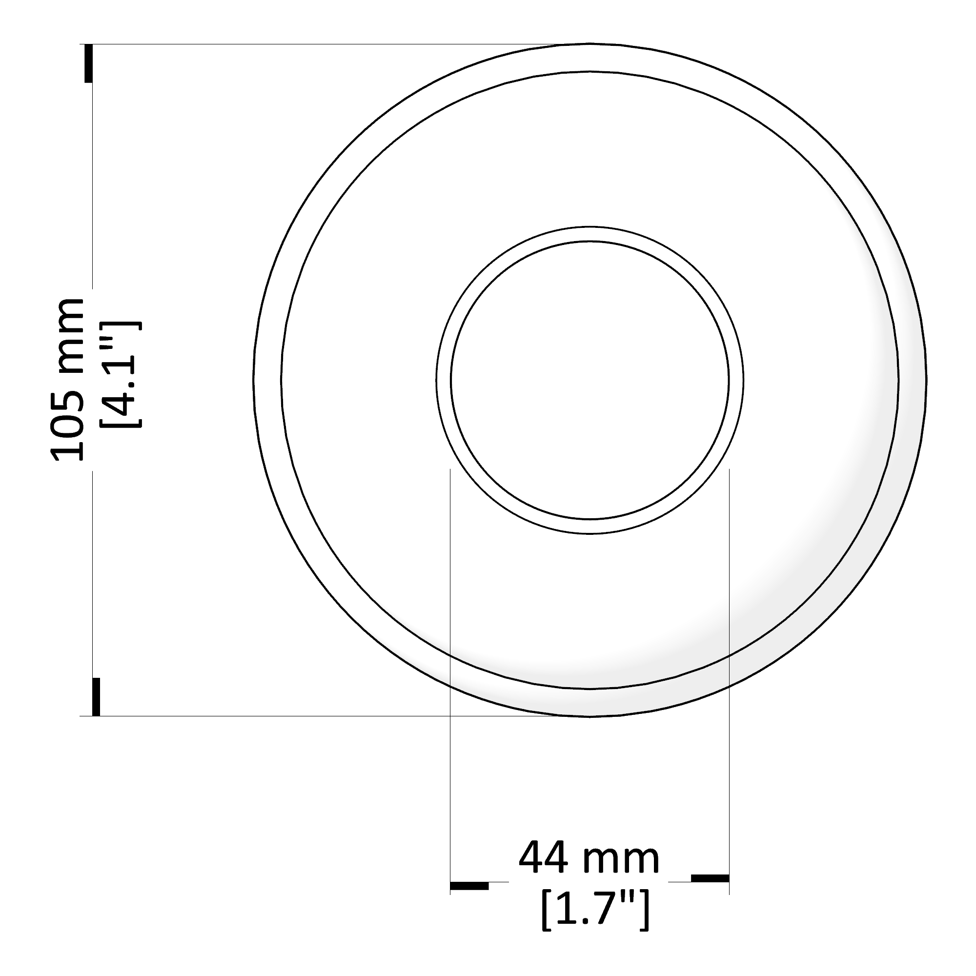 Technical drawing of a circular component with dimensions labeled