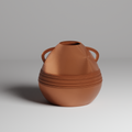 Terracotta-colored vase with handles on a gray background