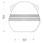 Technical drawing of a cylindrical object with dimensions labeled