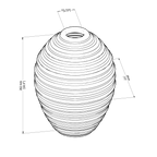 Line drawing of a textured vase with dimensions labeled