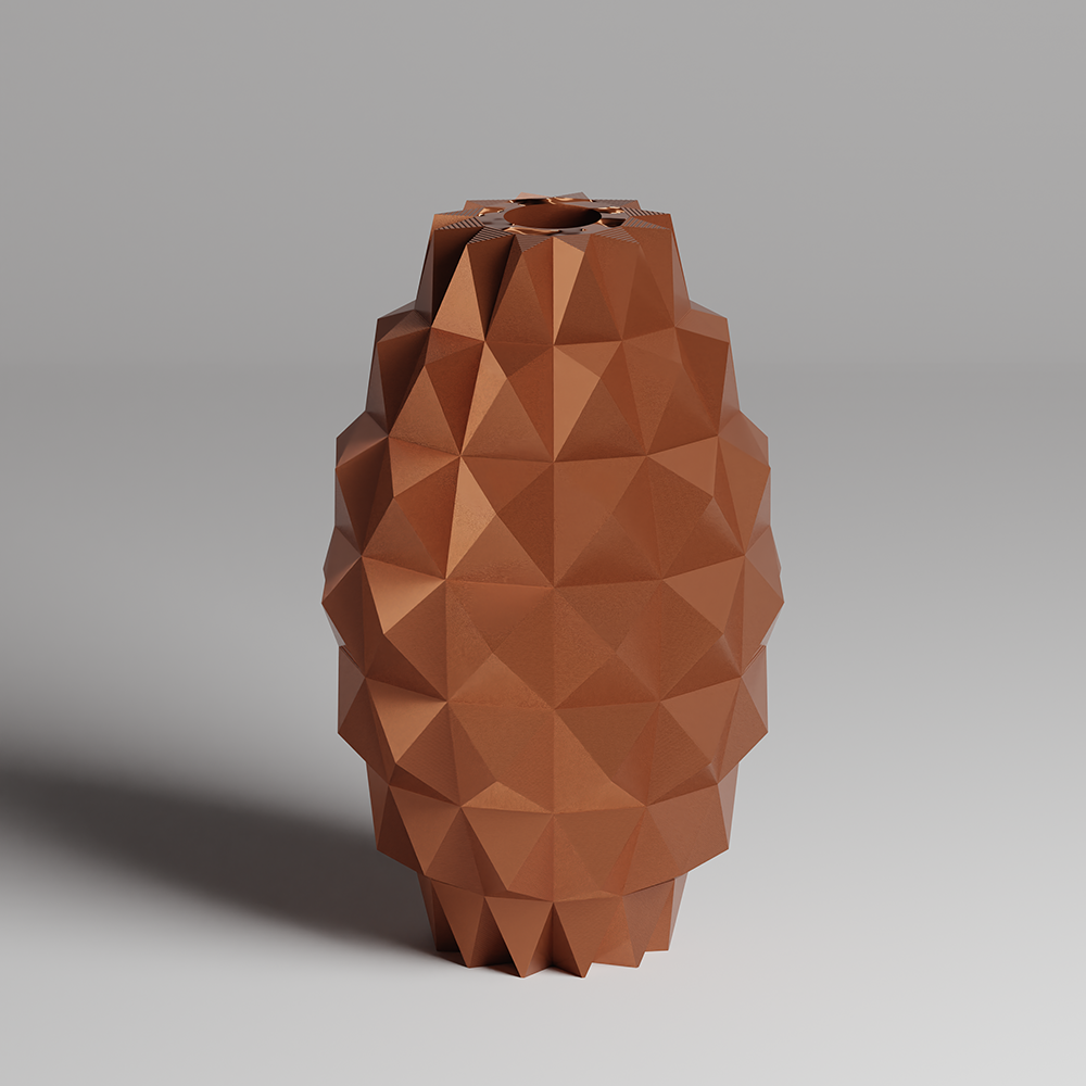 Brown geometric vase on a gray background