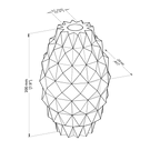 Geometric lamp design with dimensions on a white background