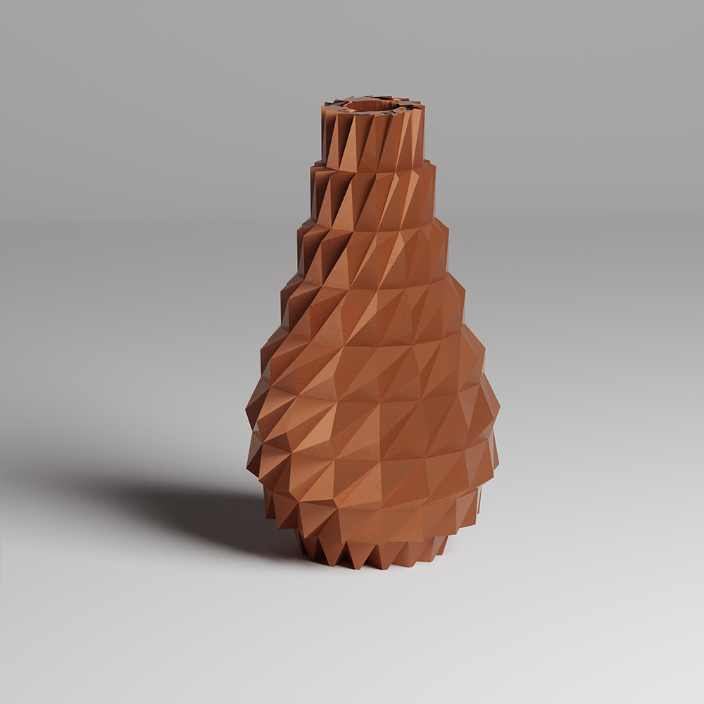 Brown geometric vase on a gray background