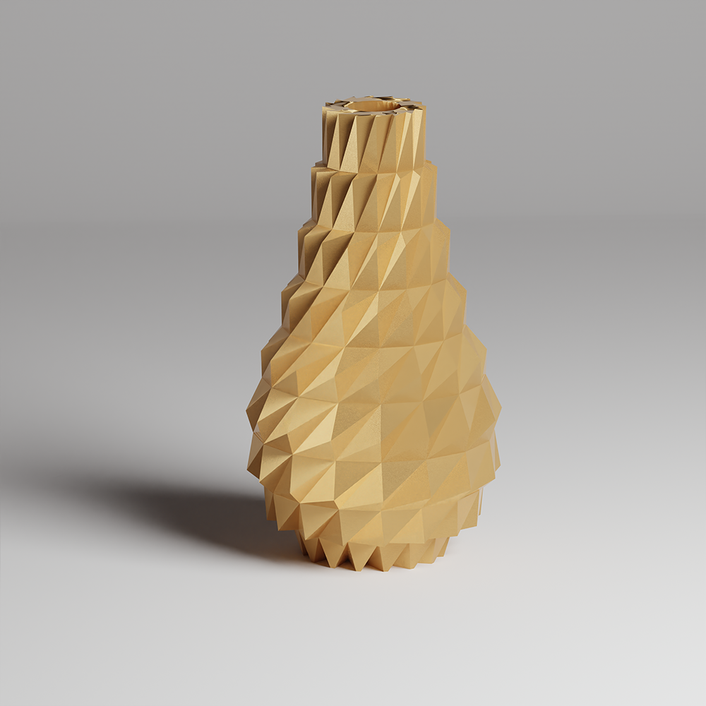 Geometric gold vase on a gray background