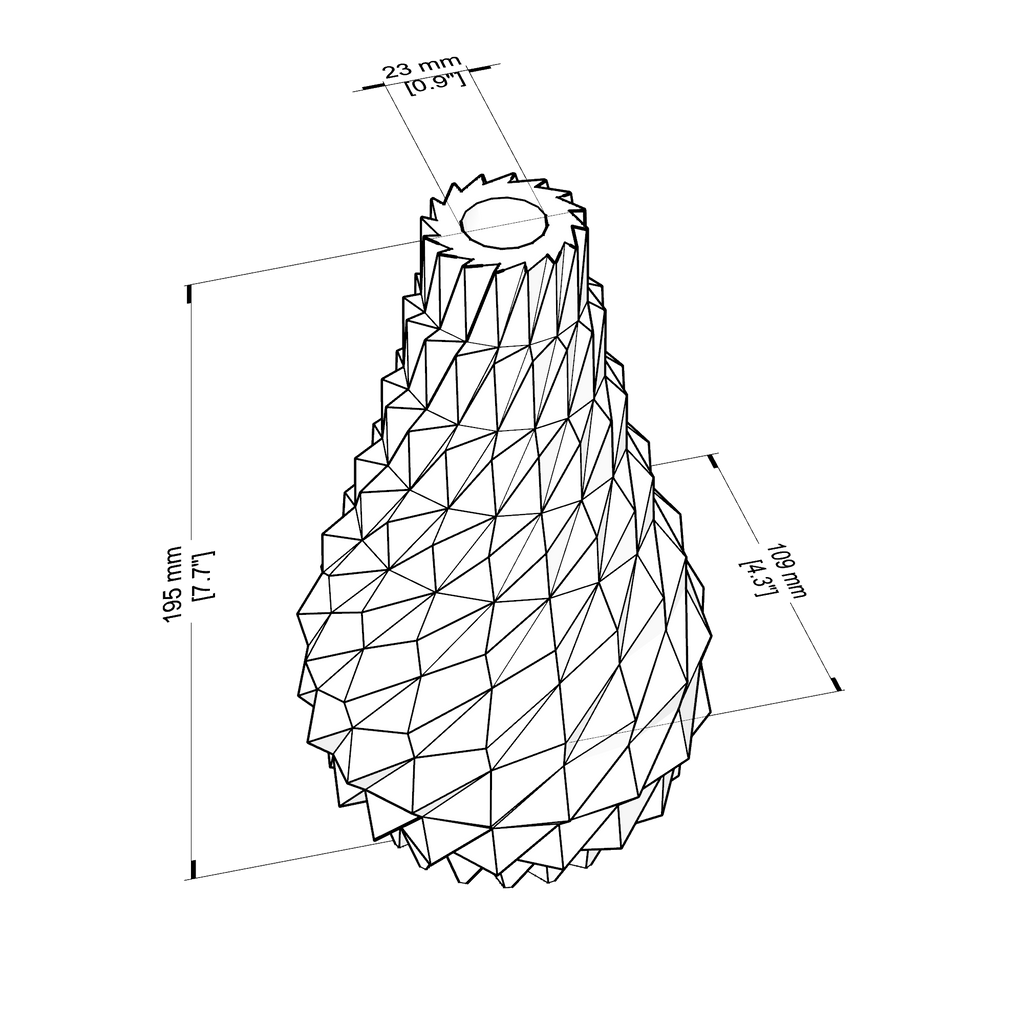Technical drawing of a geometrically shaped object with dimensions